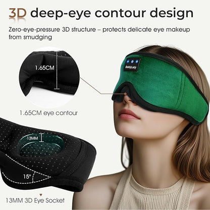 Sleep mask Headphones,100% Blackout 3D Zero Eye Pressure Bluetooth Sleep mask Breathable Eye mask with Bluetooth Headphones Sleep Headphones for Side Sleepers 14H Playtime&Bluetooth 5.4 Green
