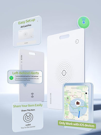LULULOOK Wallet Tracker Card (iOS Only), Ultra Slim Airtag Wallet Works with Apple Find My, Wireless Rechargeable GPS Smartcard Tracker for Luggage, Tags, Passport, Purse, IP68 Waterproof, 1 Pack
