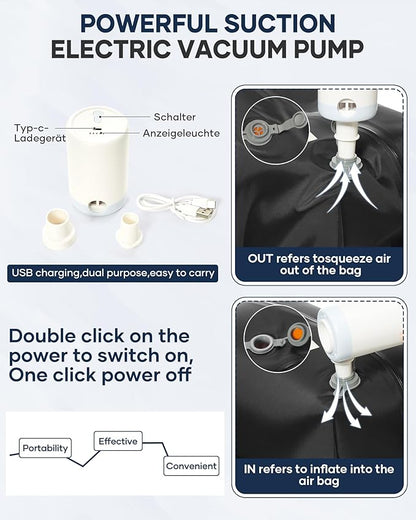 Vacuum Backpack Travel with Pump,Vacuum Seal Bags for Clothing, Shoe Compartment,United Airlines Personal Item Bag 17x10x9,Mochila compresion al vacio,Navy Blue