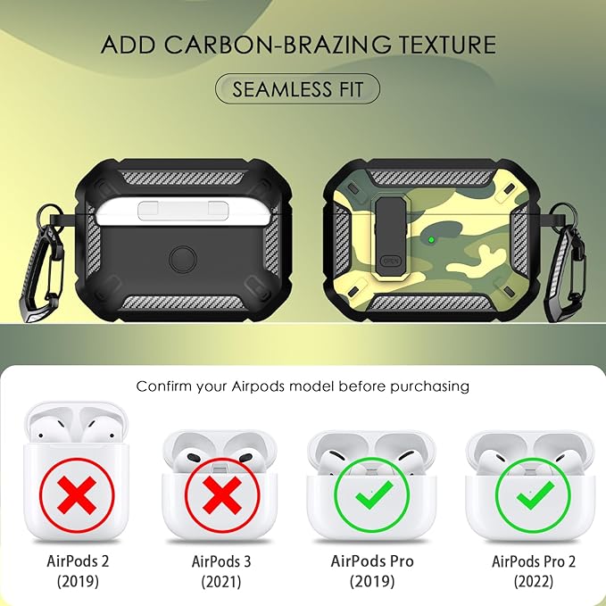 RFUNGUANGO for AirPods Pro 2nd Gen Case with Cleaning Kit, Military Hard Case Protective Armor with Lock, for AirPod Gen 2 Charging Case (2023/2022/2019, 2nd Gen/1st Gen),Rainforest Camouflage