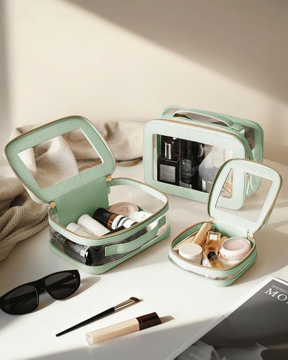 Clear Cosmetic Bag Set for Women Makeup Bag with Handle, 3 Pcs Travel Toiletry Bag Transparent Cosmetic Case Portable Make Up Organizer Bag for Essentials