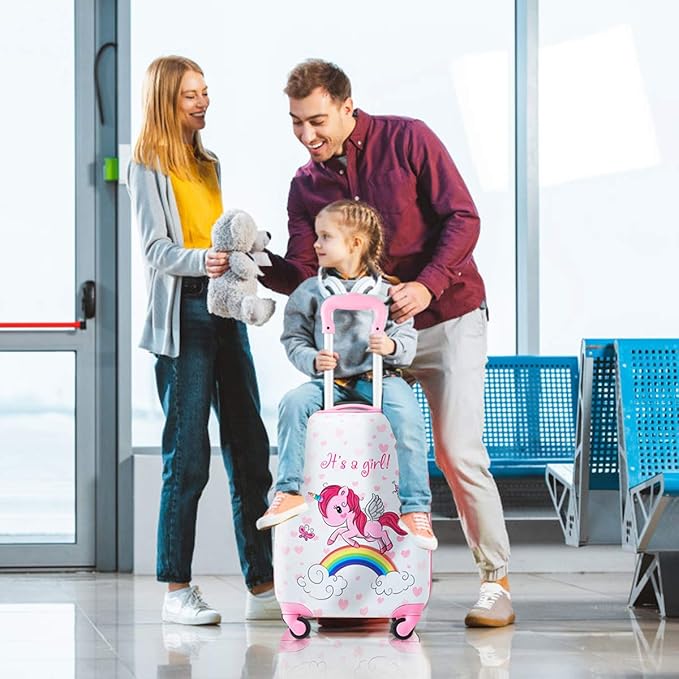 HONEY JOY Kids Luggage, 12" Toddler Backpack & 16" Travel Suitcase with Wheels, Lightweight Toddler Girls Suitcase, Durable ABS Hardshell, 2Pcs Carry On Luggage Set for Boys Girls(Unicorn)