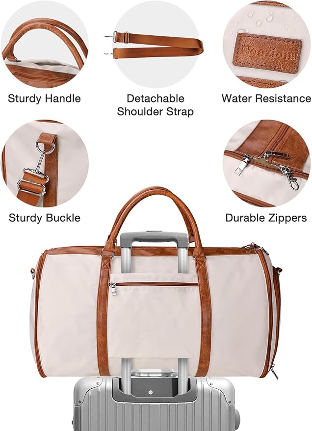 Noozion Convertible Garment Duffel Bag for Travel - Carry On Garment Bags With Toiletry Bag Large Weekender Bag for Men Women 2 in 1 Hanging Suitcase Suit Travel Duffel Overnight Bags