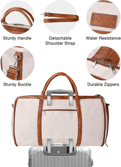 Noozion Convertible Garment Duffel Bag for Travel - Carry On Garment Bags With Toiletry Bag Large Weekender Bag for Men Women 2 in 1 Hanging Suitcase Suit Travel Duffel Overnight Bags