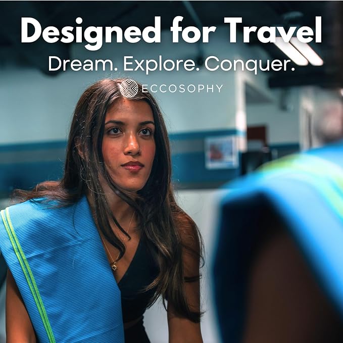 ECCOSOPHY Microfiber Beach Towel – Quick Dry Gym Towel, Highly Absorbent with Ribbed Texture, Lightweight – Ideal for Travel, Pool, Yoga, Fitness & Outdoor Adventures – 71x35 Azure