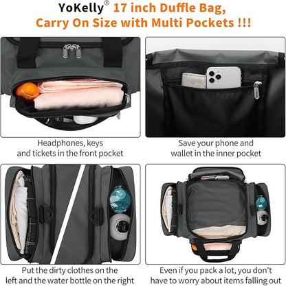 Small Gym Duffle Bag - 17 inch Carry On Weekender Bag for Travel Sport (17x10x9 in) - Dark Grey