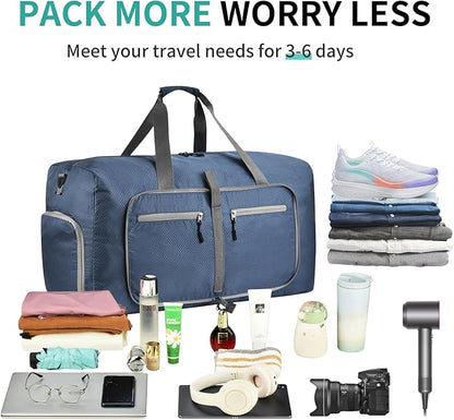 Dimayar Travel Duffle Bag for Men Women - Foldable Duffel Bag with Shoes Compartment - Overnight Bags Waterproof & Tear Resistant(85L,Dark Blue)