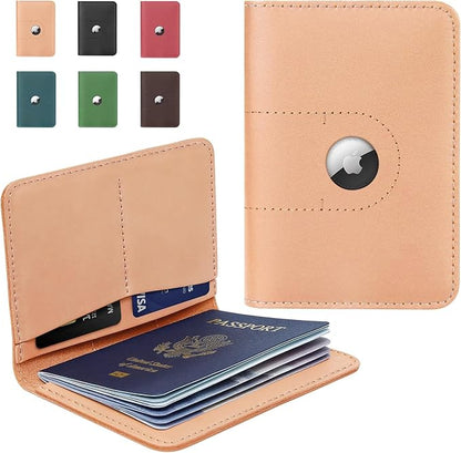 ALLIVE Passport Holder for Travel, Genuine Leather Passport Holder with Airtag Women Men,Travel Must Haves Airport Essentials, Passport Cover Travel Gifts Beige