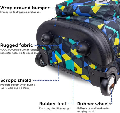 J World Sundance Laptop Rolling Backpack for Girls Boys. Roller Bookbag with Wheels, Cubes