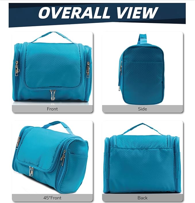 Buruis Large Toiletry Bag for Women and Men, Hanging Travel Bag for Makeup, Cosmetics, Shaving, Toiletries, Water-Resistant Dopp Kit for Gym, Camping, or Daily Use, Light Blue