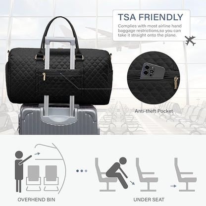 Duffle Bag for Travel,Personal Item Travel Bag with Toiletries Bag,Gym Bags for Men and Women with Wet Pocket & Shoes Compartment(Black)