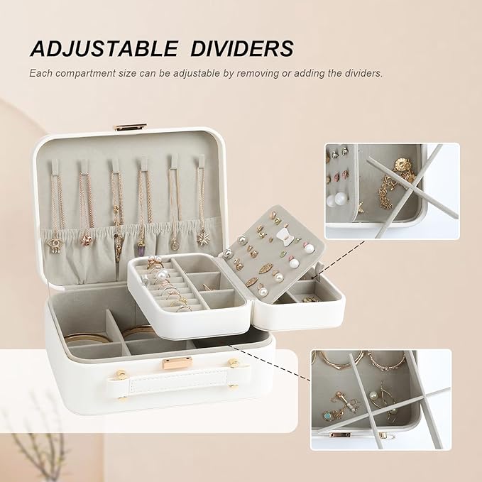 White Jewelry Box, Large Travel Jewelry Case Organizer, 2 Layer Jewelry Holder Organizer, Traveling Jewelry Organizer for Women, Watch Case for Women, White