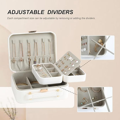 White Jewelry Box, Large Travel Jewelry Case Organizer, 2 Layer Jewelry Holder Organizer, Traveling Jewelry Organizer for Women, Watch Case for Women, White