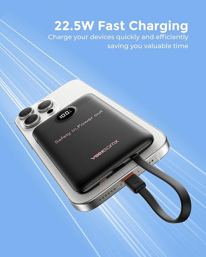 VEEKTOMX Portable Charger Built-in Cables, Slim Power Bank for iPhone, Fast Charge USB C Battery Pack Travel Essentials Phone Charger Compatible with iPhone 17/16/15/14, Samsung S25/24