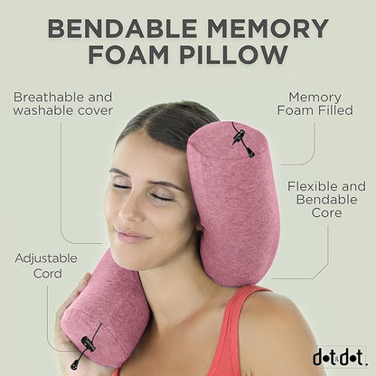 Dot&Dot Twist Memory Foam Travel Pillow for Airplanes - Travel Neck Pillow for Sleeping - Airplane Pillow for Neck Support, Chin, Lumbar and Leg - Adjustable, Bendable Neck Roll Pillow
