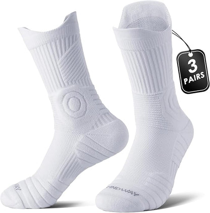 findway Compression Running Socks 3 Pairs, Anti-Blister Crew Socks All Day Dry Athletic Socks for Men and Women
