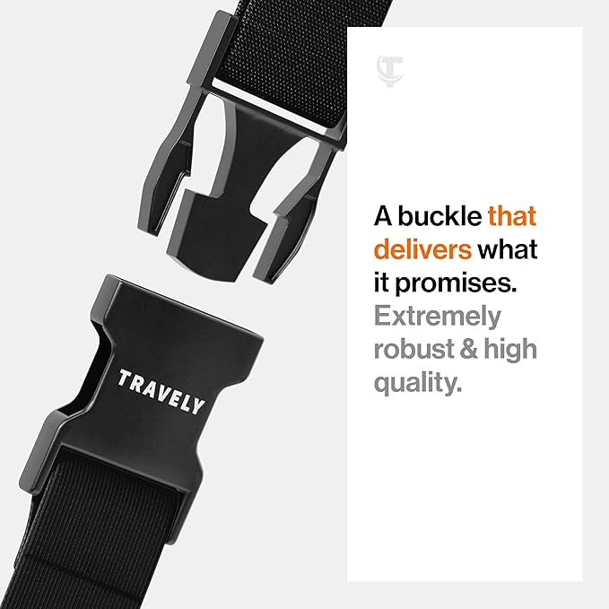 TRAVELY Luggage Straps - Particularly conspicuous & Secure - Incl. 4 Name Tags - Luggage Strap Ideal crosswise - [Set of 4]
