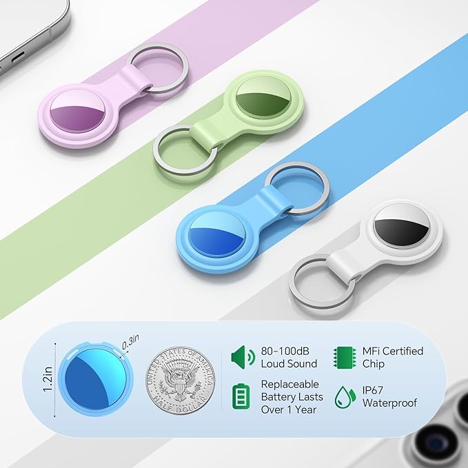 Tracker Tags-4 Pack [Apple MFi Certified] Air Pair with Apple Find My(iOS Only) Smart Bluetooth Key Tracking Tags Item Finders Waterproof Worldwide Located Devices for Pet Wallet Backpack Dogs Luggage