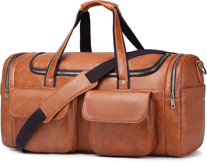 BOLOSTA Travel Duffel Bag for Men Women, Large PU Leather Carry on Duffle Bags for Traveling, Waterproof Overnight Weekender Duffel Bag with Shoe Compartment - Perfect for Daily Use/Birthday Gift