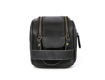10" Premium Leather Toiletry Travel Pouch With Waterproof Lining Black Color | King-Size Handcrafted Vintage Shaving Kit By Aaron Leather Goods (Florida Black)
