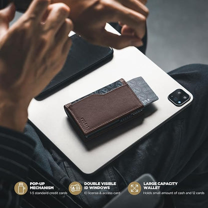 VULKIT Card Holder Wallet with Double ID Windows RFID Blocking Pop Up Wallet Minimalist Design for 12 Cards