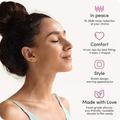 Audree Style Ear Plugs for Noise Reduction, Reusable High Fidelity Earplugs for Concerts, Musicians, Motorcycles, Study, Parent, Party, Flights & Sensitivity, 18-29dB Cancelling, Purple
