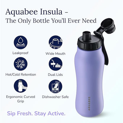 Insula Stainless Steel Water Bottle with Spout & Straw lid, BPA Free & Leakproof, Double Walled Vacuum Insulated water bottle for Sports, Bike, Travel & Hiking (Ocean Blue, 24 Oz)