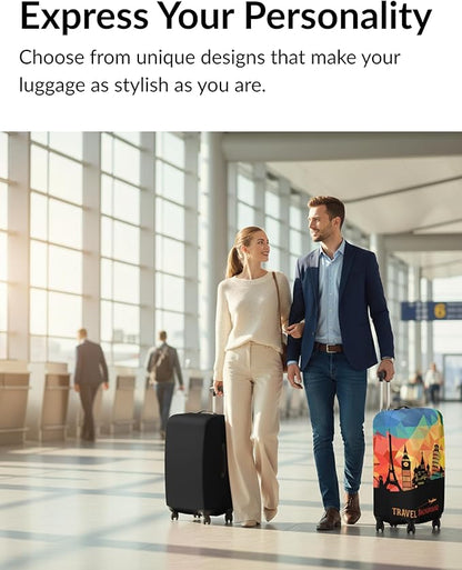 Travel Luggage Cover – Multicolor Vintage Design Suitcase Protector – Stretchable, Dustproof & Washable Elastic Cover for Large Suitcases
