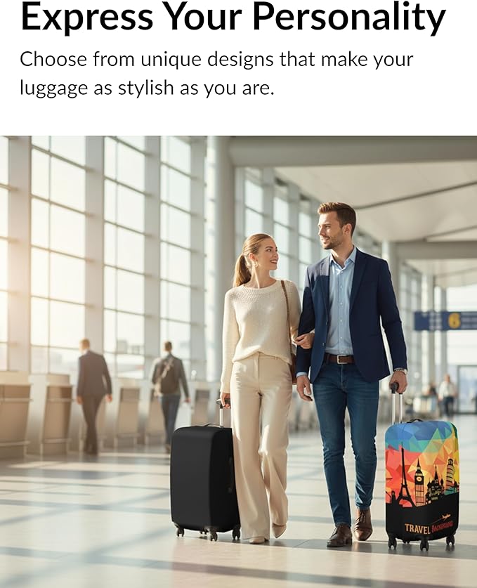 Travel Luggage Cover – Multicolor Vintage Design Suitcase Protector – Stretchable, Dustproof & Washable Elastic Cover for Small Suitcases