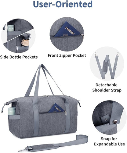 Narwey Carry on luaggage 22x14x9 Airlines Approved Foldable Carry on Bag Travel Duffel Packable Duffle with Wet Pocket Overnight for Women and Men 40L (Grey)