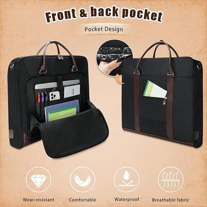 Garment Bag Travel Large Leather Carry On Suit Bag with Strap for Business Hanging Suitcase Luggage Bags for Men Women (Black)