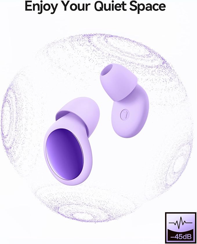 Ear Plugs for Sleeping 45dB Noise Cancelling Ear Plugs for Noise Reduction & Snoring, Concerts, Earplugs for Sleep, Sider Sleepers Airplane, Silicone Earplugs Reusable Concert Ear Plug +8Tip Violet