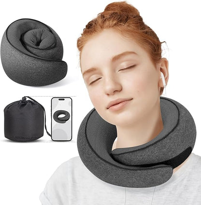 NOCRLG Travel Pillow, Travel Neck Pillow for Airplanes Car, 100% Pure Memory Foam Travel Pillow, Sleeping Essentials for Long Flight 360° Head Support Degree Comfort and Breathability (Dark Grey)