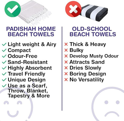 Turkish Beach Towels, Pack of 2 | Oversized, Quick Dry, Sand Free | 100% Cotton, Large 38x71 Towels for Beach, Pool, Travel | Ultra-Soft, Compact, and Absorbent | Light Gray