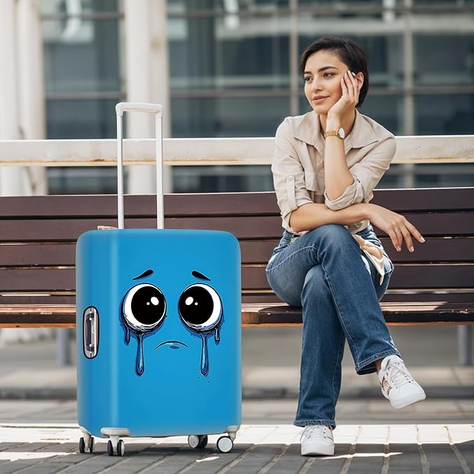 Crying Face Luggage Cover, Washable Funny Cartoon Suitcase Cover, Stretchable Travel Suitcase Protector Anti-scratch Bag Cover,XL