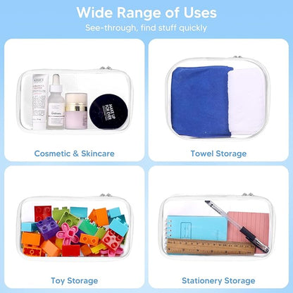 BOBOKA 3PCS Clear Hard Shell Zipper Case for Storage, Portable Waterproof Cosmetic Bag with Zipper, Plastic Clear Pencil Case, Toiletry Pouch, Travel Organizer, Toy Storage Bins