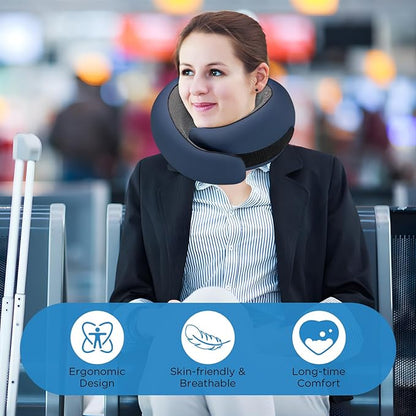 Neck Pillow Airplane,100% Pure Memory FoamTravel Neck Pillow Travel Neck Support Ergonomic &Portable Design Best for Sleeping Plane Car Train Office Flight (Deep Blue)