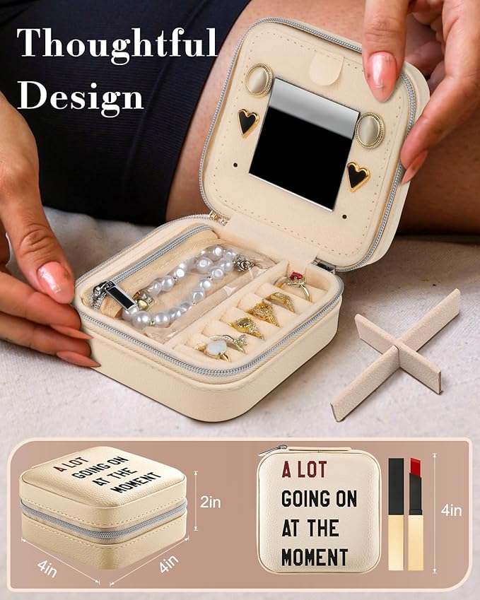 Bistup Travel Jewelry Case - Small Jewelry Organizers and Storage Box for Women Girls Teens Cute Traveling Holder with Mirror, Little Tiny Compact Modern Unique Aesthetic Pretty, Quotes