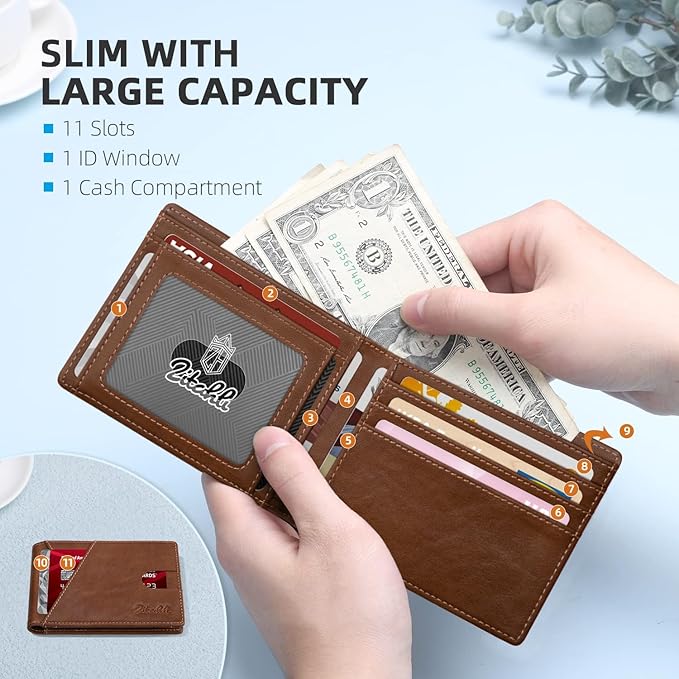 Zitahli Wallet for Men Slim 11 Credit Card Holder RFID Blocking Small Men's Wallet Bifold Minimalist Front Pocket With Mens Gifts Box