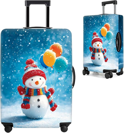 Snowman with Balloons Luggage Cover, Washable Christmas Suitcase Cover, Travel Suitcase Protector Anti-scratch Bag Cover,XL