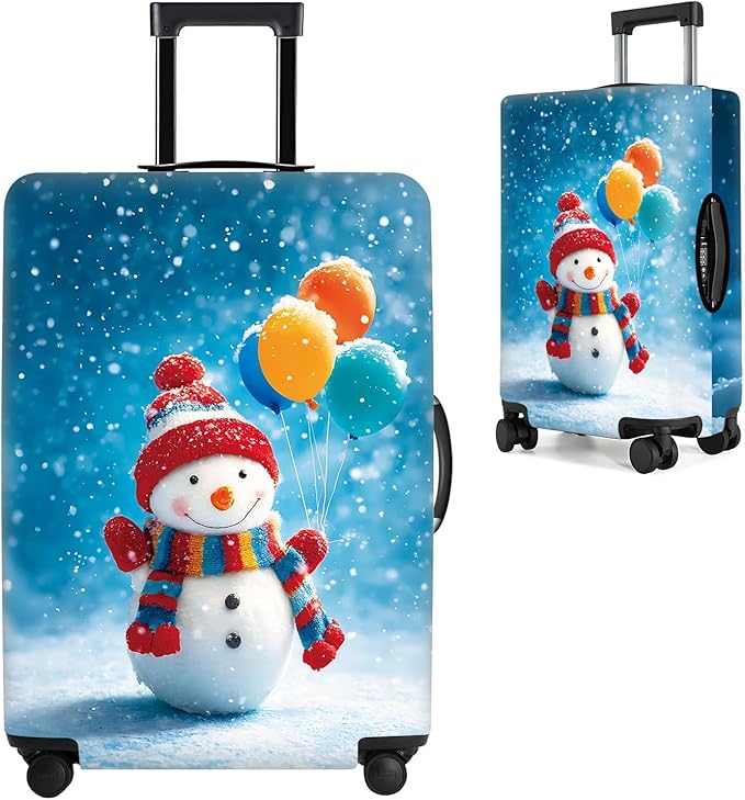 Snowman with Balloons Luggage Cover, Washable Christmas Suitcase Cover, Travel Suitcase Protector Anti-scratch Bag Cover,L