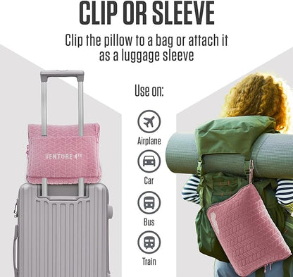 VENTURE 4TH Travel Blanket Pillow – Premium Ultra-Soft & Warm 2-in-1 Blanket or Pillow for Airplane, Car & Bus – Compact, Lightweight & Portable – Lint-Free, No Shedding, No Pilling - Pink