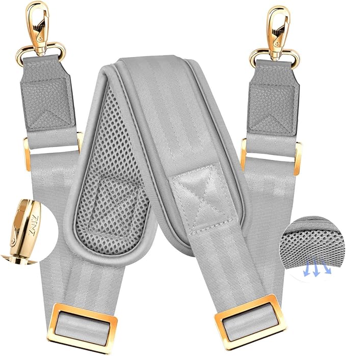 ZINZ 60" Universal Bag Strap with Ultra-Thick Fixed Breathable Pad Adjustable Heavy-Duty Shoulder Strap for Laptop Bag Crossbody Luggage Gym Bag Camera Bag and More -Gray