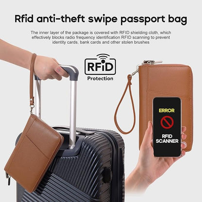 RFID Blocking Family Passport Holder Wallet 6,Premium Leather Travel Document Organizer for Women and Men,Travel Wallet for Credit Card