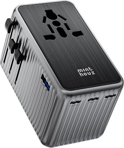 Minthouz Universal Travel Adapter, International 140W Power Adapter GaN PD Fast Charger with 3 USB-C PD & 1 USB-A Port, All-in-One Portable AC Worldwide Power Converter Plug for USA EU UK AUS and More