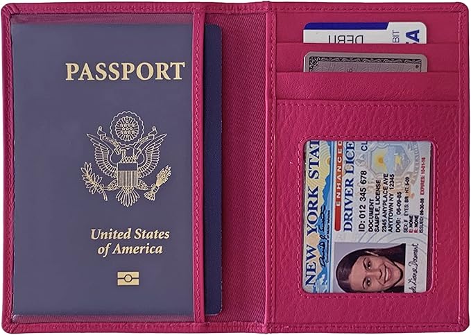 Personalized Monogrammed Bright Pink Leather RFID Passport Wallet