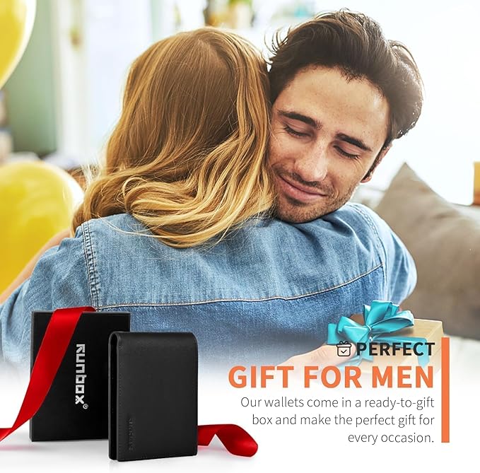 Genuine Leather Wallet for Men 12 Cards Mens Wallet Bifold Rfid Blocking with 2 ID Windows Card Holder Wallet with Gift Box