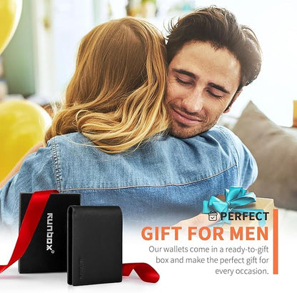 Genuine Leather Wallet for Men 12 Cards Mens Wallet Bifold Rfid Blocking with 2 ID Windows Card Holder Wallet with Gift Box