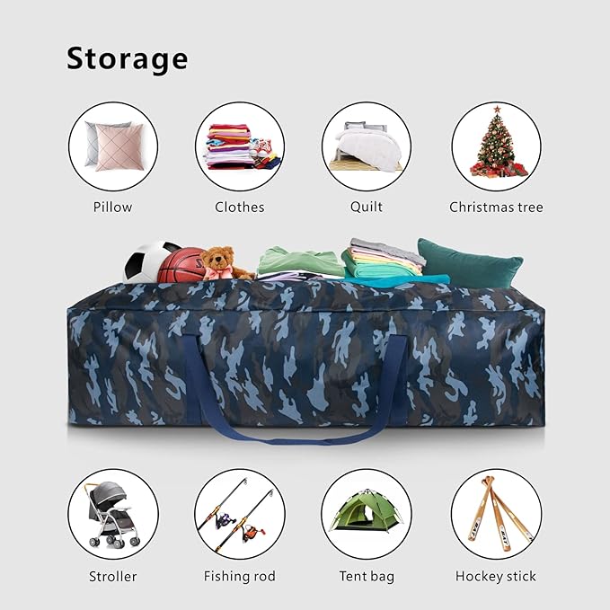 TOPDesign 46 Inch Extra Large Zippered Duffel Bag for Travel Camping Sports Equipment Storage, Waterproof Foldable Luggage Bag with Padded Handles