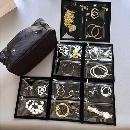 GSXRB Waterproof Anti-Tarnish Jewelry Organizer for Travel - Large Capacity Foldable Jewelry Box with 36 Compartments, Portable Earring Necklace Ring Organizer (Black)